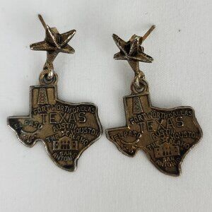 Texas Gold Tone Dangle City Printed Earrings